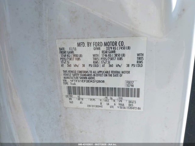 Ford F-150 2014 1FTFX1EF2EKD12938 Image 9