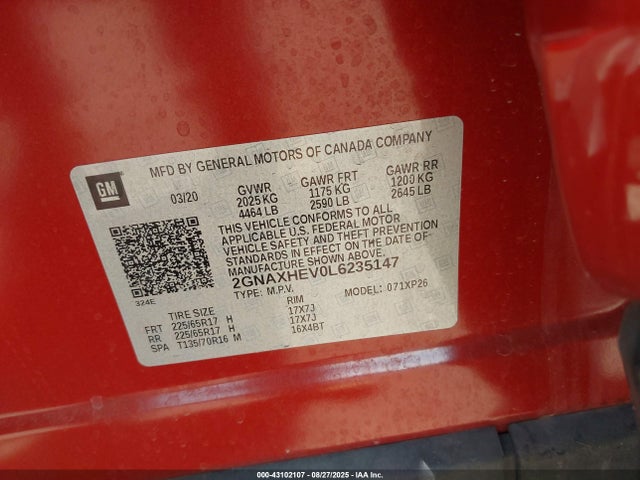 2GNAXHEV0L6235147 Chevrolet lyx - direct injection, vvt, fgt, turbo, alum, gen1