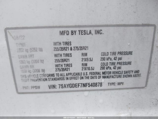 2022 TESLA MODEL Y 7SAYGDEF7NF540878 Photo 8