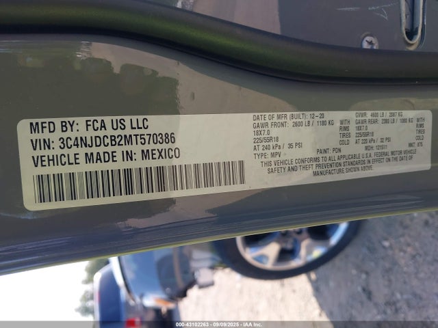43102263 :رقم المزاد ، 3C4NJDCB2MT570386 vin ، 2021 Jeep Compass Limited 4x4 مزاد بيع