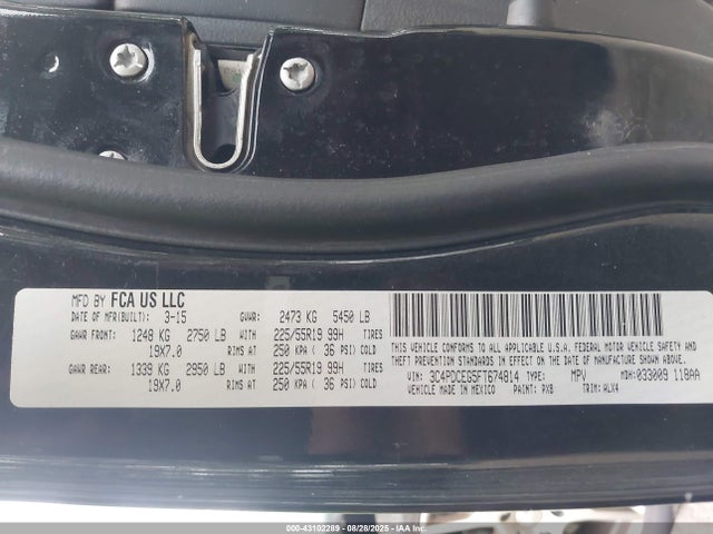 Продаж на аукціоні авто 2015 Dodge Journey R/t, vin: 3C4PDCEG5FT674814, номер лоту: 43102289