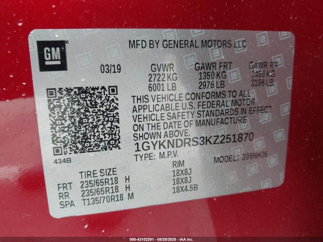 2019 CADILLAC XT5 1GYKNDRS3KZ251870 Photo 8