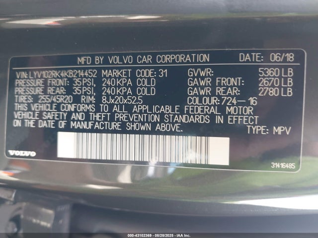 LYV102RK4KB214452 Volvo b4204t (mp)