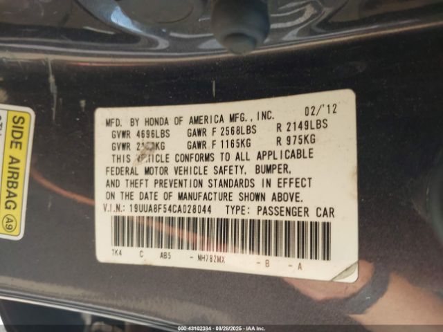 2012 ACURA TL 19UUA8F54CA028044 Photo 8