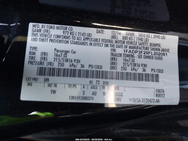 1FADP3F29FL202081 Ford Focus
