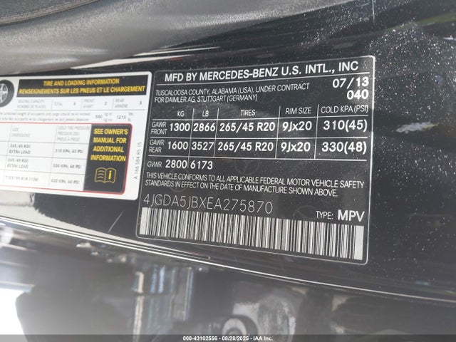 Mercedes-Benz 2014 2014 4JGDA5JBXEA275870 Image 9
