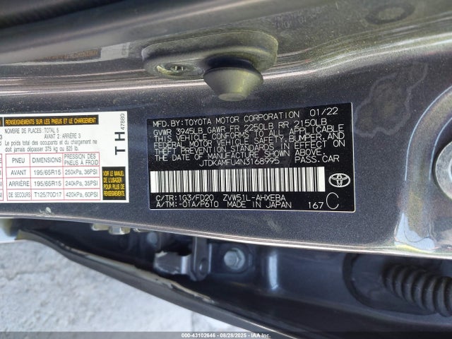 Toyota 2zr-fxe,1nm 2022 JTDKAMFU4N3168995 Image 9