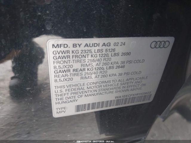 2024 AUDI Q3 WA1EECF37R1103623 Photo 8