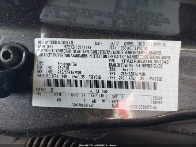 1FADP3K27HL301345 Ford 2.0l gdi