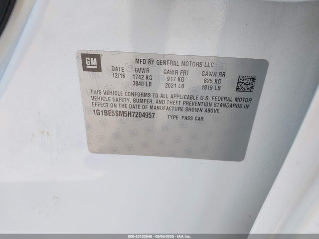 1G1BE5SM5H7204957 Chevrolet le2 -di: direct injection, vvt: variable valve timing, gen, alum