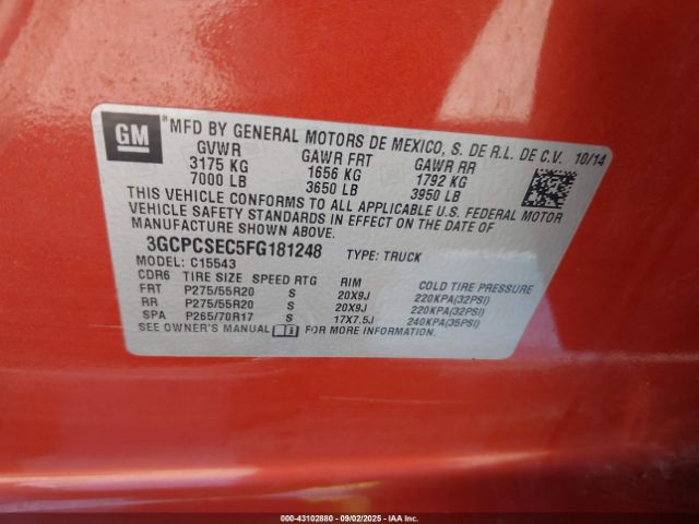 2015 CHEVROLET SILVERADO 1500 3GCPCSEC5FG181248 Photo 8