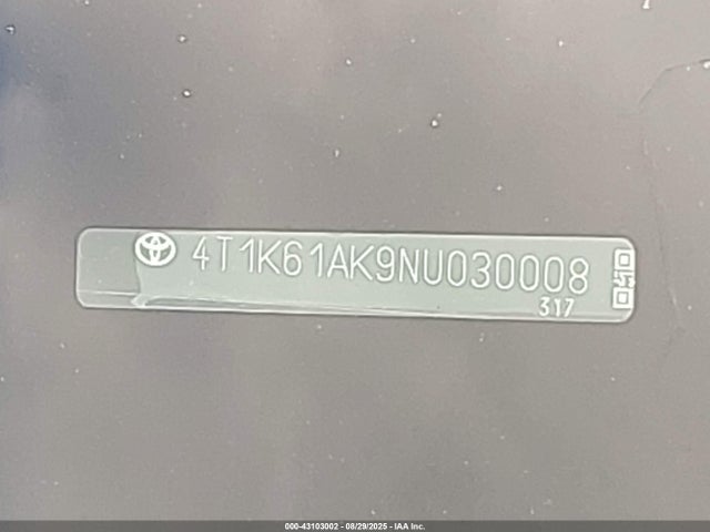 4T1K61AK9NU030008 Toyota a25a-fks