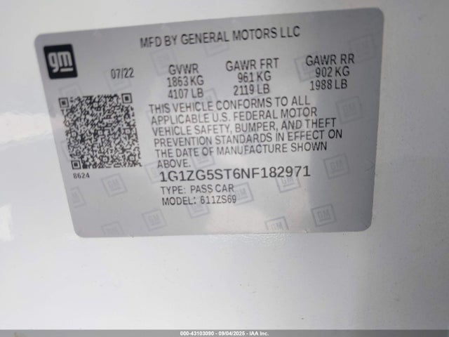 1G1ZG5ST6NF182971 Chevrolet lfv - direct injection, variable valve timing, gen 1 gmna