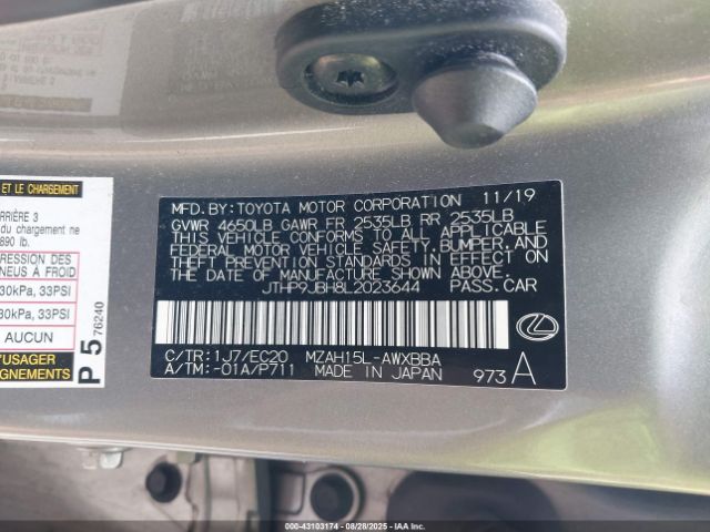 2020 LEXUS UX 250H JTHP9JBH8L2023644 Photo 8