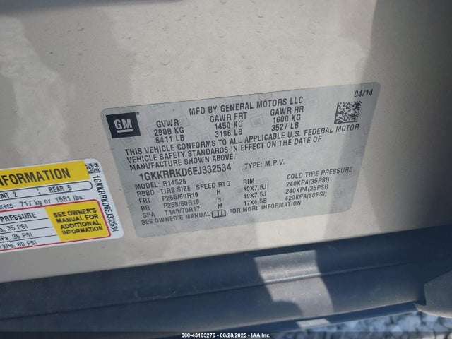 GMC llt 2014 1GKKRRKD6EJ332534 Image 9