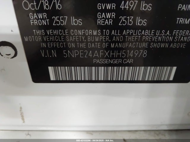 5NPE24AFXHH514978 Hyundai Sonata