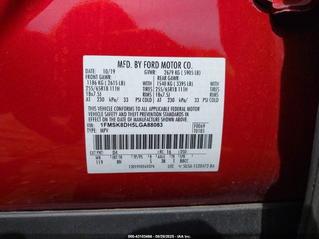 Ford Explorer 2020 1FMSK8DH5LGA88083 Image 9