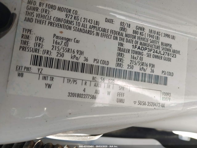 1FADP3F24JL278123 Ford 2.0l gdi