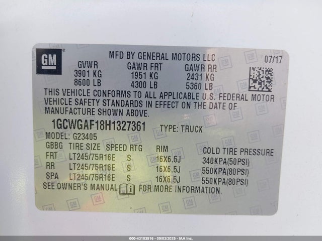 1GCWGAF18H1327361 Chevrolet lwn - di: direct injection, xlde