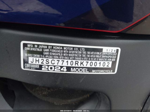 2024 HONDA CBR1000 JH2SC7710RK700102 Photo 9