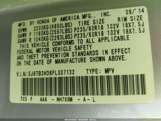 2015 ACURA RDX 5J8TB3H36FL007132 Photo 8