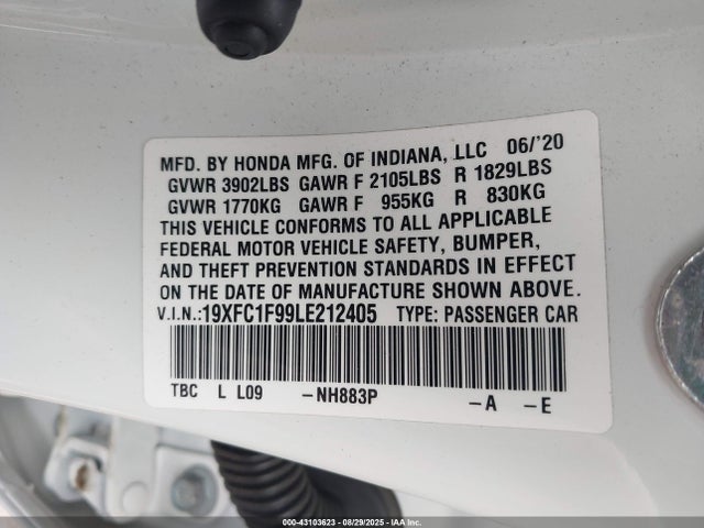 19XFC1F99LE212405 Honda l15b7
