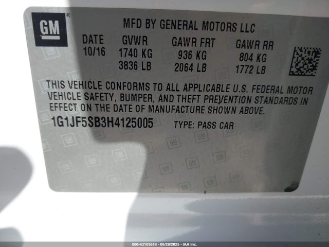 1G1JF5SB3H4125005 Chevrolet luv - mfi, vvt: variable valve timing, alum, e85 max