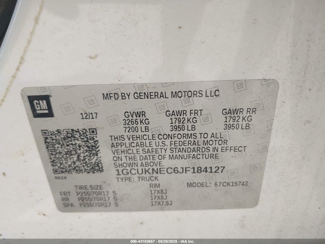 1GCUKNEC6JF184127 Chevrolet l83 - sidi: spark ignited direct injection, vvt: variable valve timing, afm, e85 max, alum