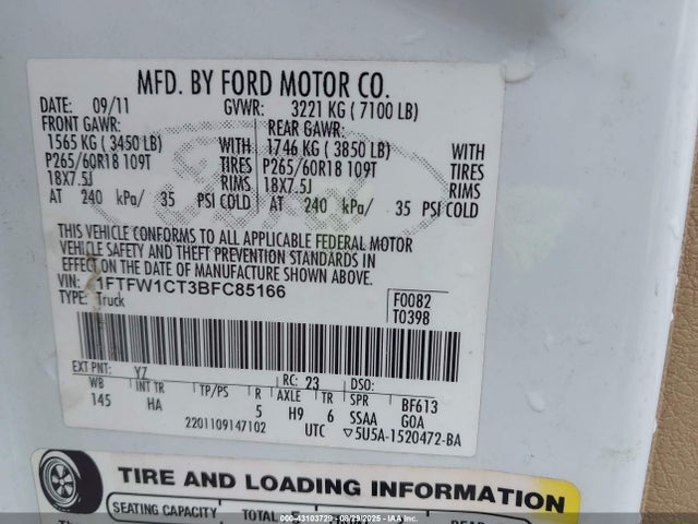 2011 FORD F-150 1FTFW1CT3BFC85166 Photo 8