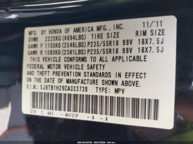 2012 ACURA RDX 5J8TB1H29CA003739 Photo 8