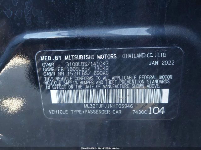 2022 MITSUBISHI MIRAGE G4 ML32FUFJ1NHF05946 Photo 8