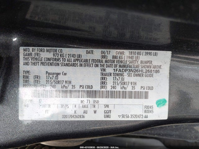 1FADP3N26HL268186 Ford 2.0l gdi