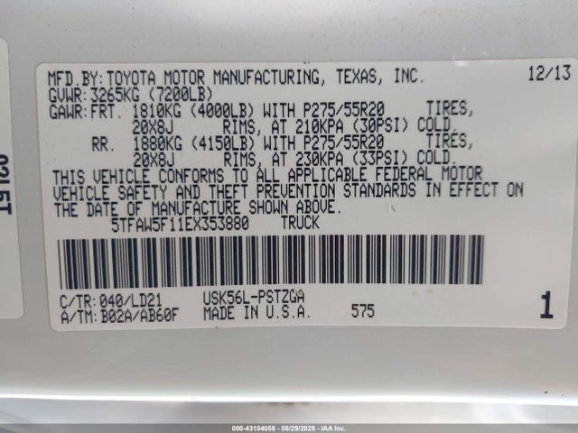 Toyota 3ur-fbe 2014 5TFAW5F11EX353880 Image 9