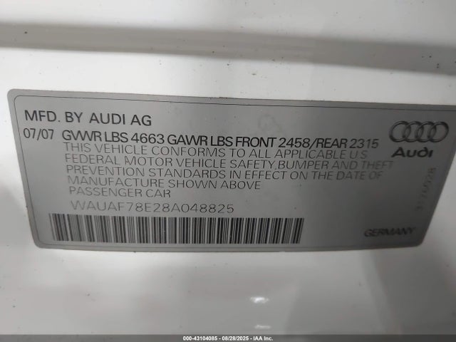 2008 AUDI A4 WAUAF78E28A048825 Photo 8
