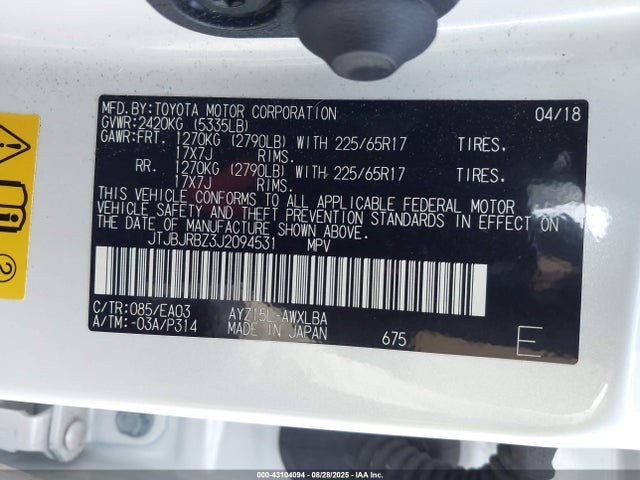 JTJBJRBZ3J2094531 Lexus 2ar-fxe, 2jm, 2fm