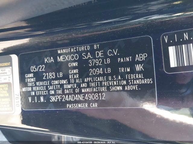 3KPF24AD4NE490812 KIA mpi nu