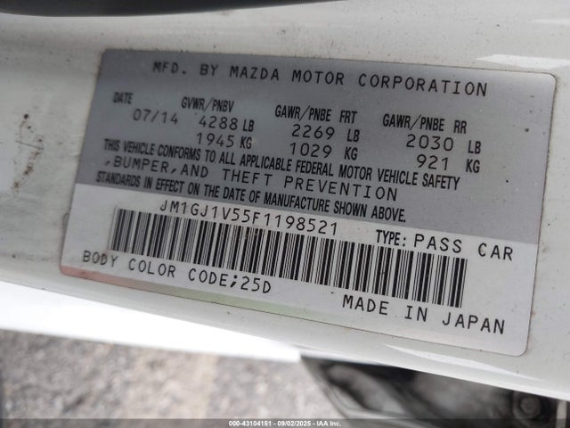 JM1GJ1V55F1198521 Mazda MAZDA6