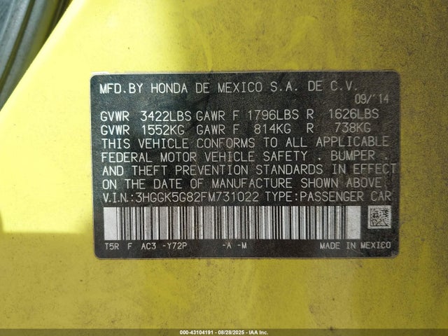 3HGGK5G82FM731022 Honda l15b1