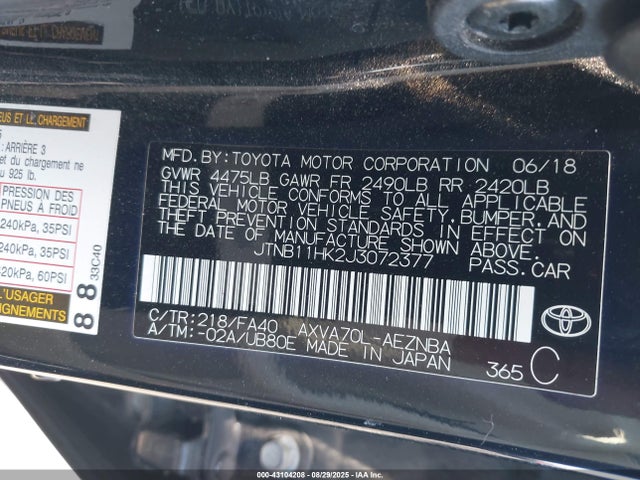 JTNB11HK2J3072377 Toyota a25a-fks