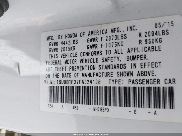 2015 ACURA TLX 19UUB1F37FA024108 Photo 8