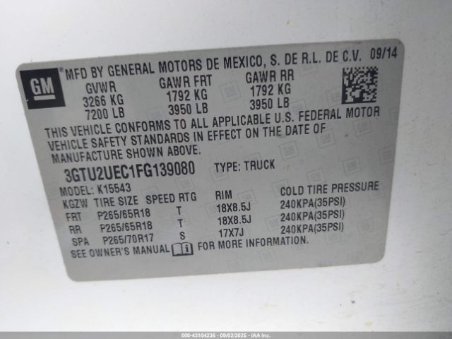 2015 GMC SIERRA 1500 3GTU2UEC1FG139080 Photo 8