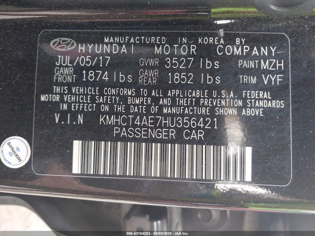 KMHCT4AE7HU356421 Hyundai Accent