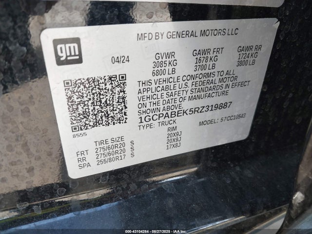 43104284 :رقم المزاد ، 1GCPABEK5RZ319887 vin ، 2024 Chevrolet Silverado 1500 مزاد بيع
