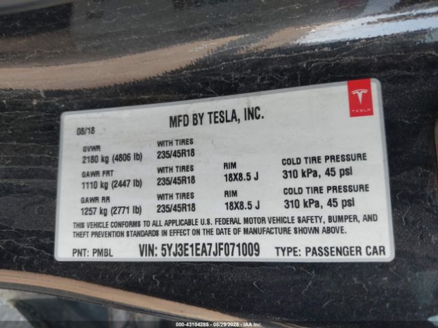 2018 TESLA MODEL 3 5YJ3E1EA7JF071009 Photo 8