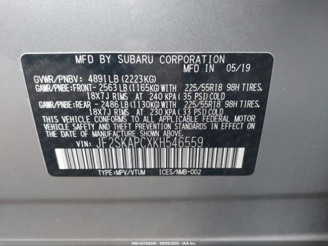 2019 SUBARU FORESTER JF2SKAPCXKH546559 Photo 8