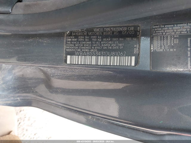 Продаж на аукціоні авто 2001 Bmw 330ci, vin: WBABS53431JU81062, номер лоту: 43104353
