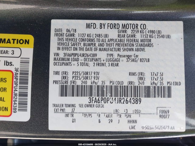 Ford 2.0l 4v atk hev 2018 3FA6P0PU4JR264389 Image 9