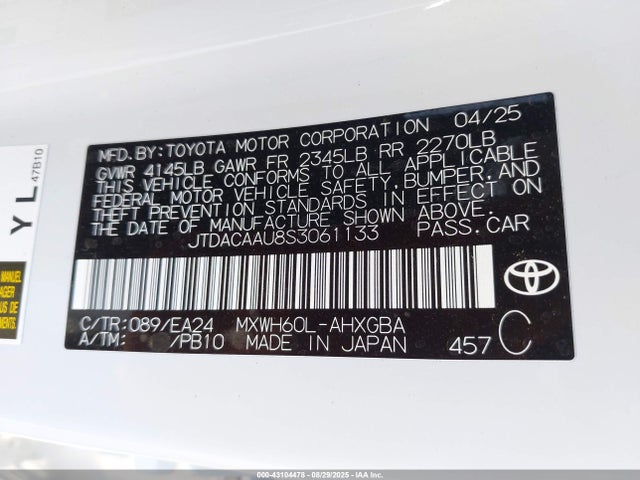 JTDACAAU8S3061133 Toyota m20a-fxs