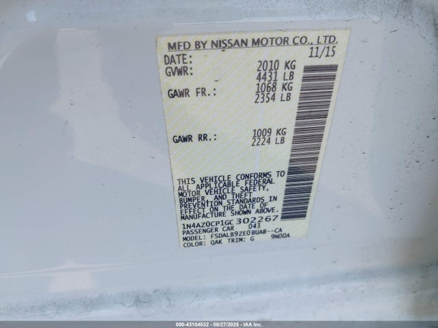 1N4AZ0CP1GC302267 Nissan 2016