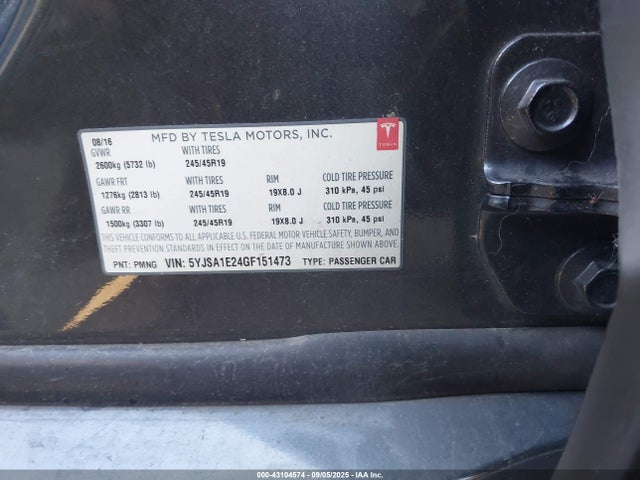 2016 TESLA MODEL S 5YJSA1E24GF151473 Photo 8